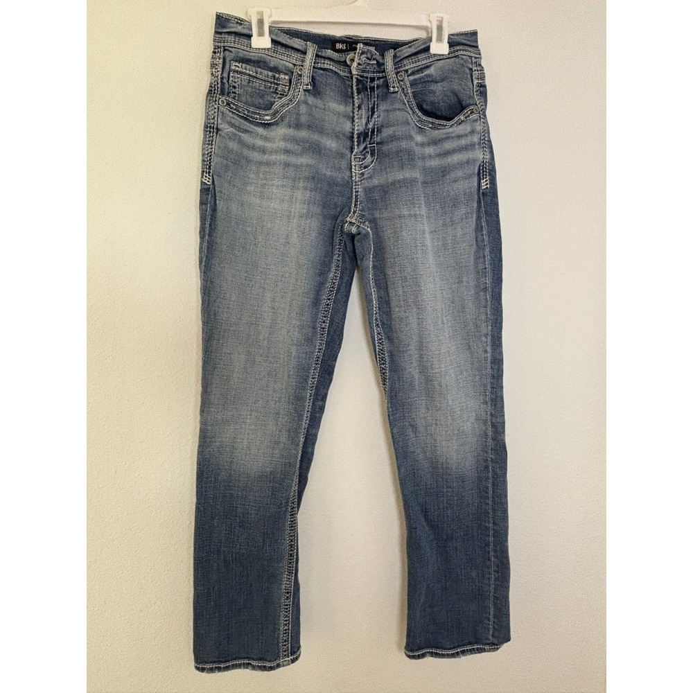 BKE Jake Straight Leg Jeans Mens 32x30 Medium Wash Blue Denim Contrast Stitch